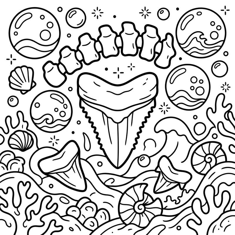 Embark on an exciting prehistoric adventure with this Megalodon Fossils coloring page, specially designed for toddlers. Featuring chunky lines and large, easy-to-color shapes, it's perfect for little hands to explore ancient ocean wonders.