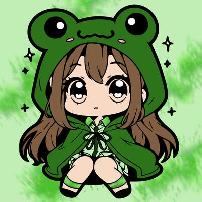 chibi girl with frog hoodie