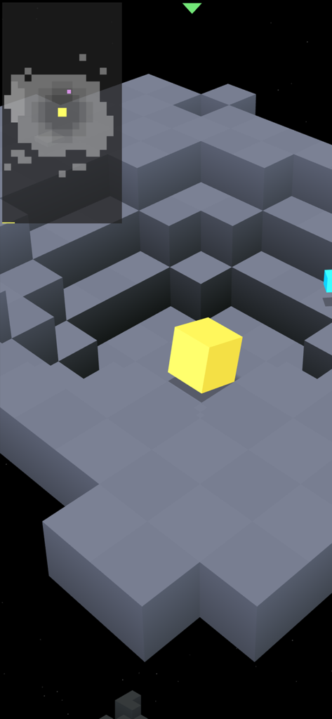 EDGE Extended - Yellow cube on grey geometric blocks in the game EDGE Extended