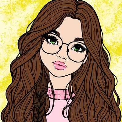 girl with long hair and freckles and glasses realistic