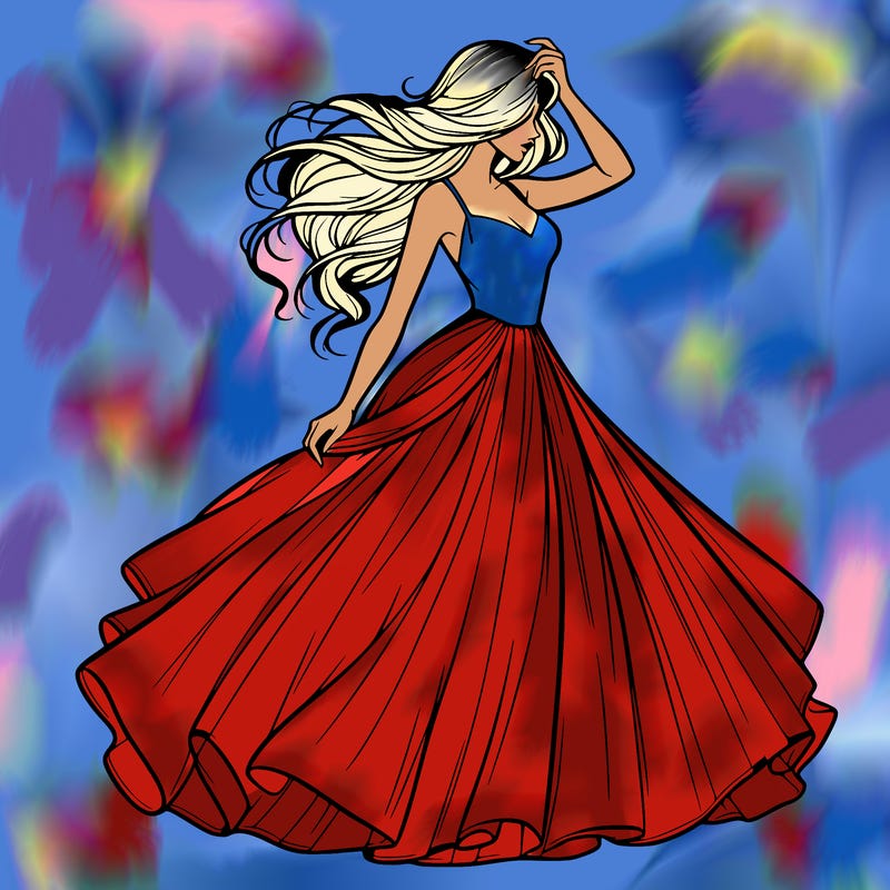realistic woman with dress flowing in the wind