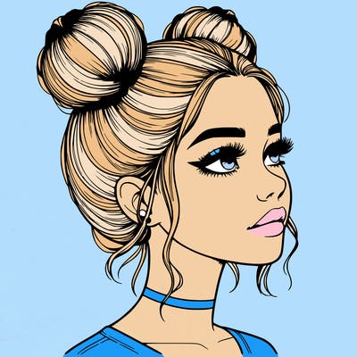 realistic girl with buns on the top of her head