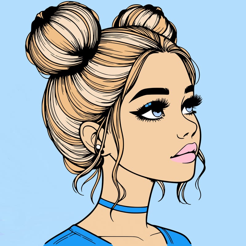 realistic girl with buns on the top of her head