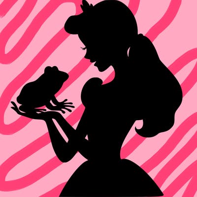 a shadow of a princess holding a frog realistic