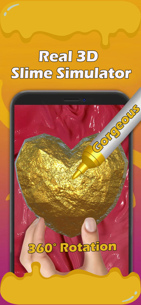 Slime Simulator Maker - ASMR - A golden heart being customized in the Slime Simulator Maker app featuring 360 degree rotation and 3D effects