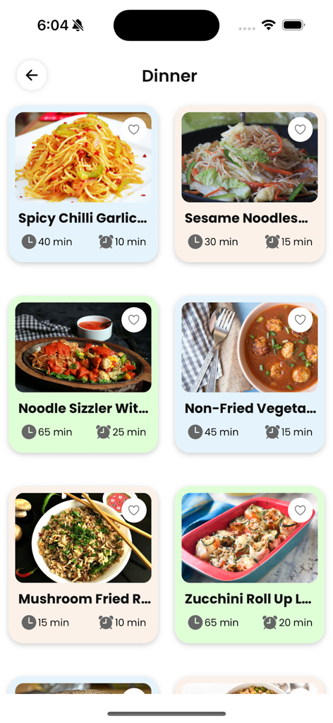 Cook Book - Recipe Keeper - A collection of dinner recipes in the Cook Book app featuring spicy chilli garlic noodles mushroom fried rice and sesame noodles