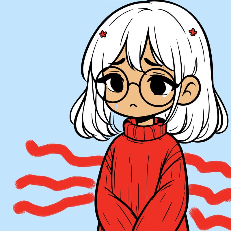 sad girl with glasses in a sweater