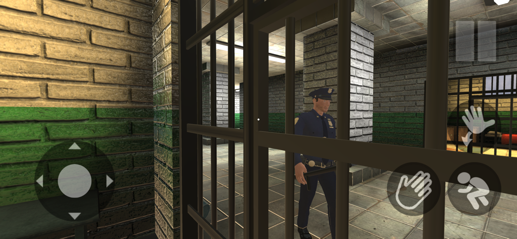 Escape from Prison Hide Seek - First-person view from a prison cell showing a guard patrolling the hallway in Escape from Prison Hide Seek