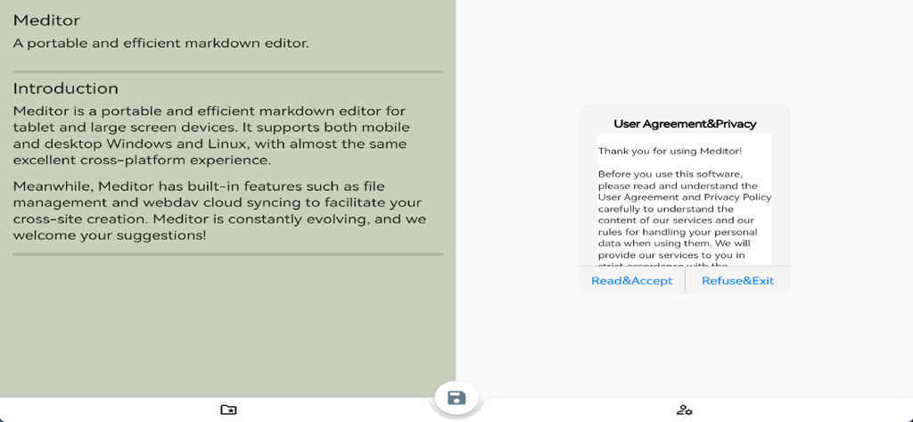 Meditor - Markdown Editor - Meditor Markdownエディタの紹介および利用規約画面