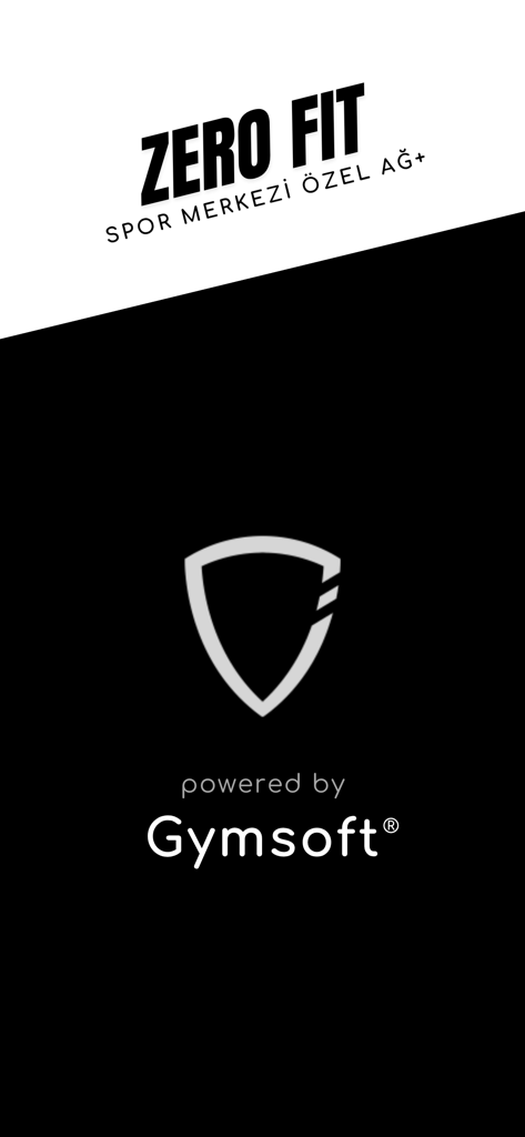Pantalla de bienvenida de la aplicación ZERO FIT con el logo y la marca Gymsoft