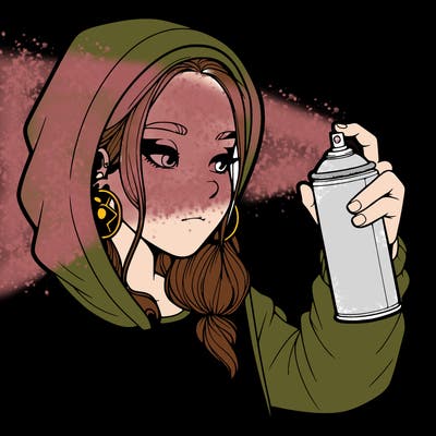 a realistic girl, spray painting