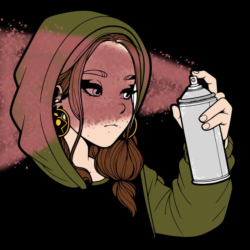 a realistic girl, spray painting