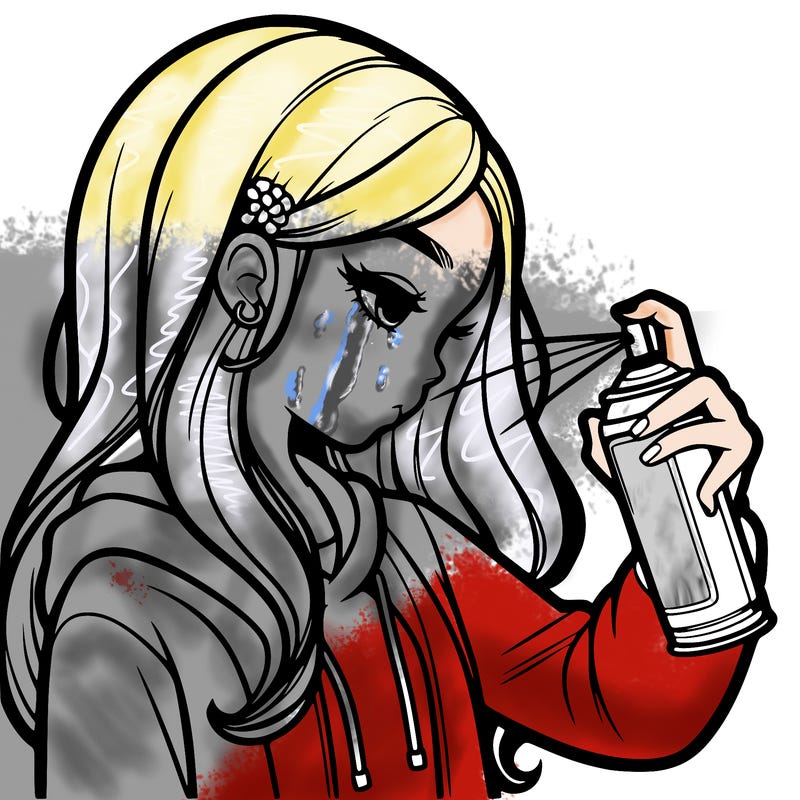 a realistic girl spray painting