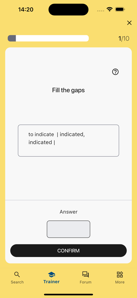 Fill the gaps vocabulary exercise in the LEO Dictionary language trainer
