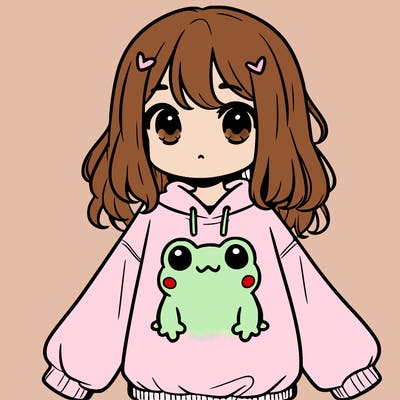 girl wearing frogging sweatshirt
