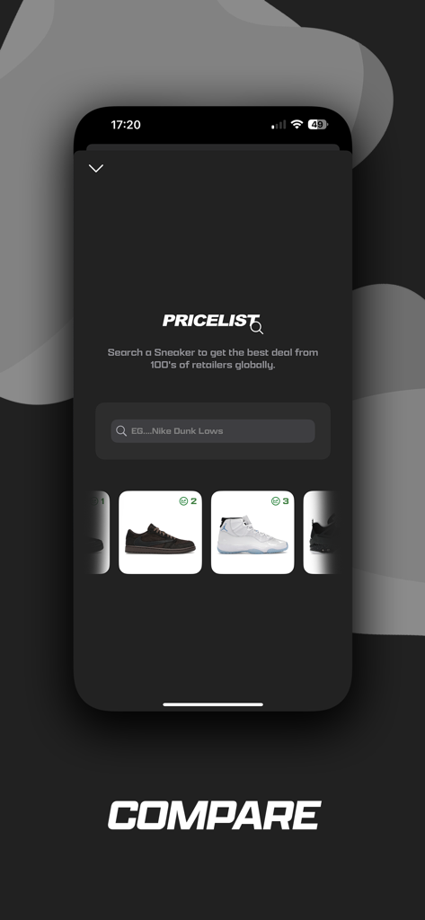 Droplist - Droplist sneaker app price comparison and search screen