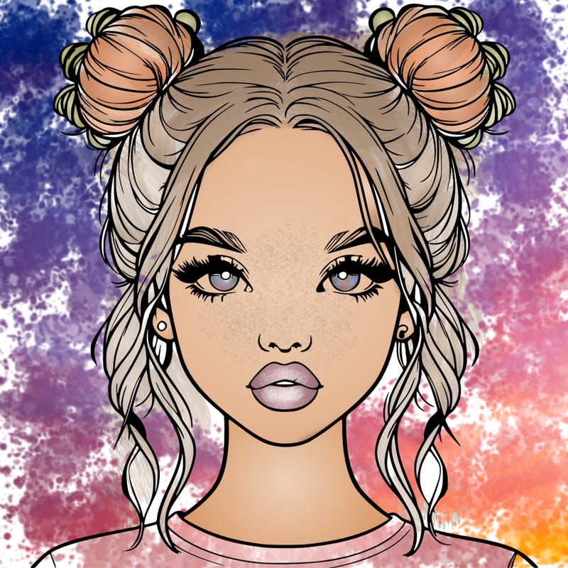 realistic girl with two buns in hair and lips