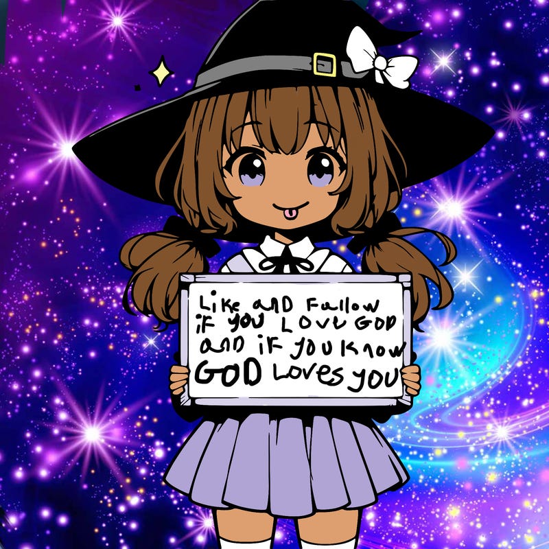 a cute anime witch girl holding a blank sign