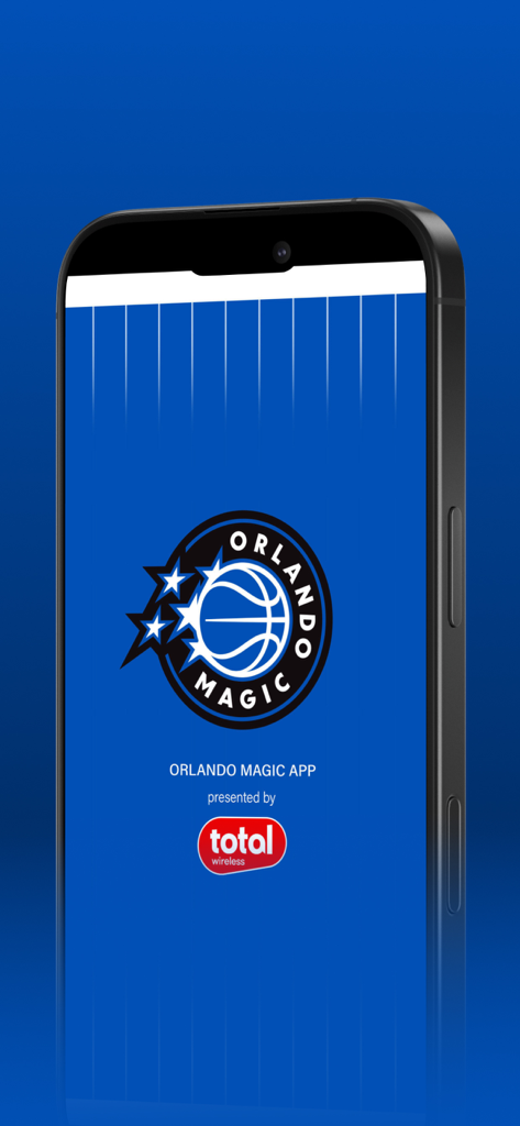 Orlando Magic Mobile - Splash screen of the Orlando Magic Mobile app featuring the team logo on an iPhone