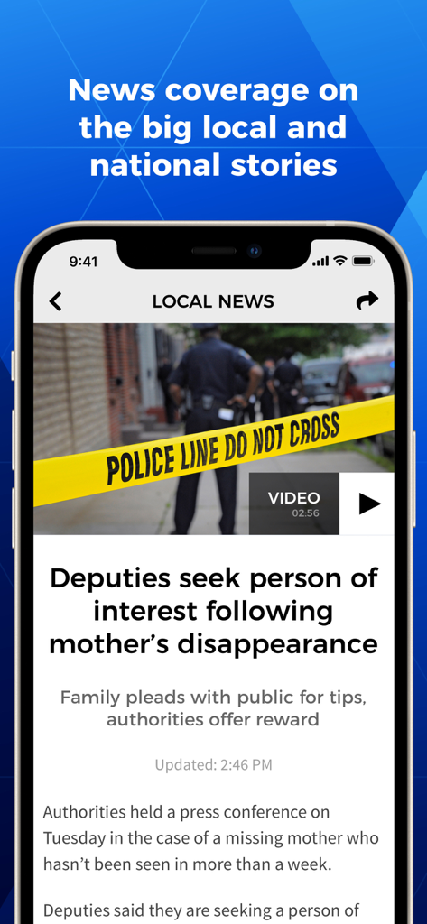 WGAL News 8 - WGAL News 8 mobile app displaying a local news story about a person of interest.