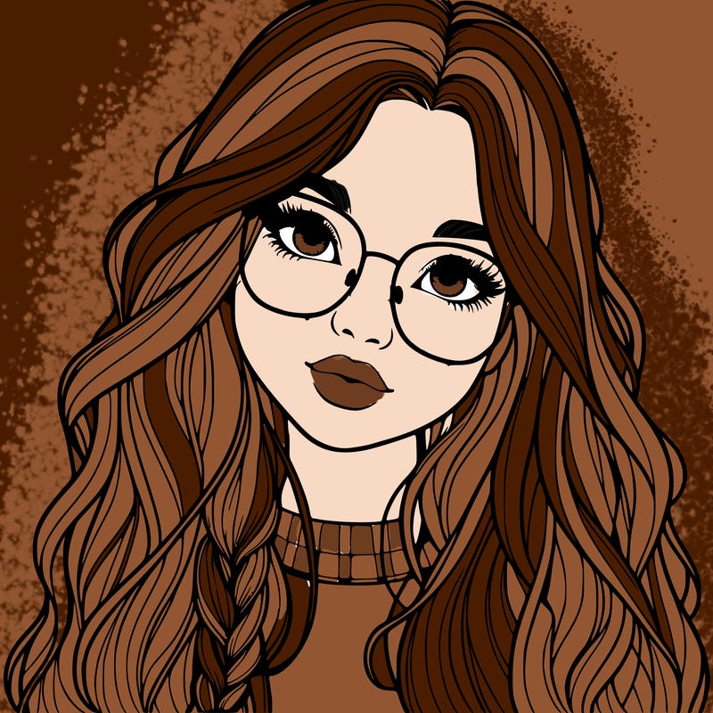 girl with long hair and freckles and glasses realistic