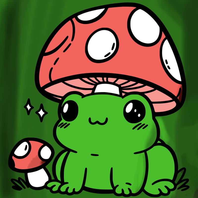 a cute frog with a mushroom hat
