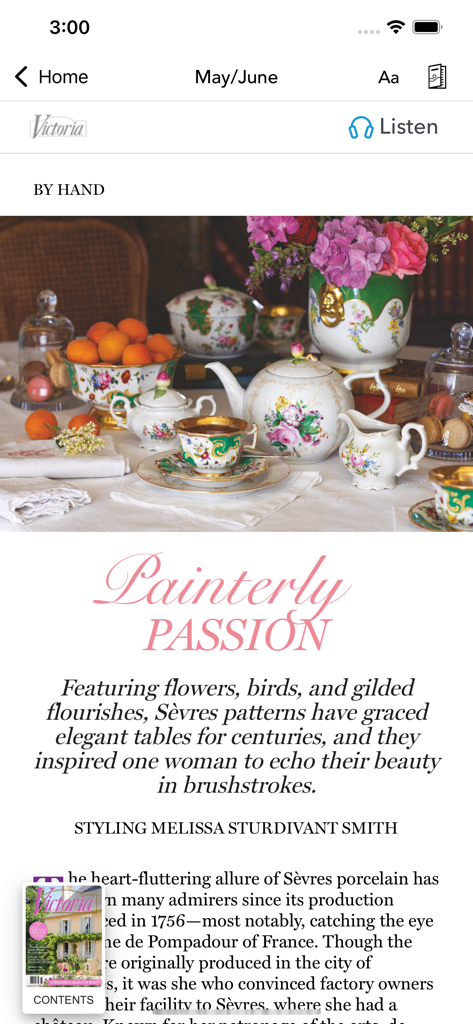 Victoria - Victoria magazine app article titled Painterly Passion featuring an elegant floral porcelain tea set