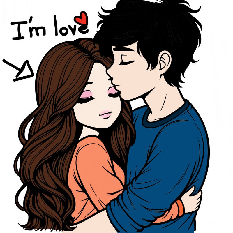 a realistic couple boy and girl hugging and kissing