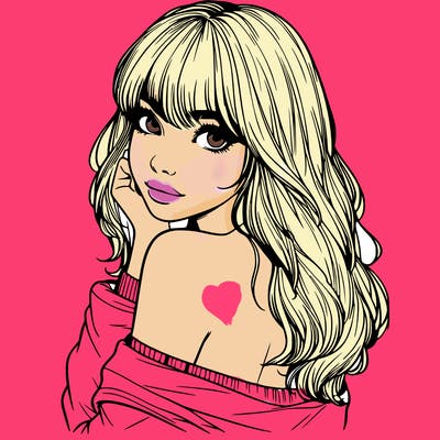 realistic girl with bangs looking over her shoulder