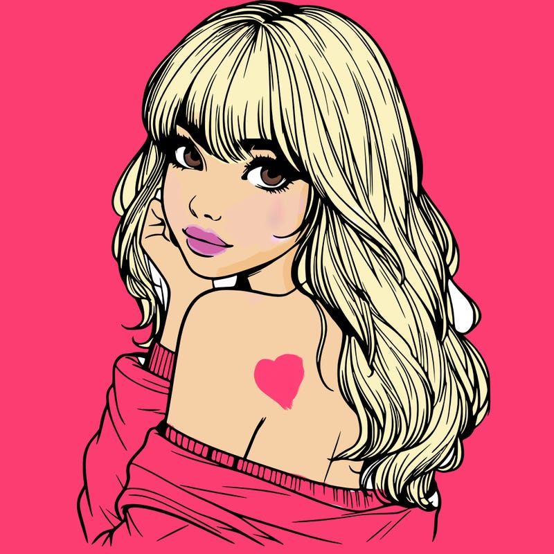 realistic girl with bangs looking over her shoulder