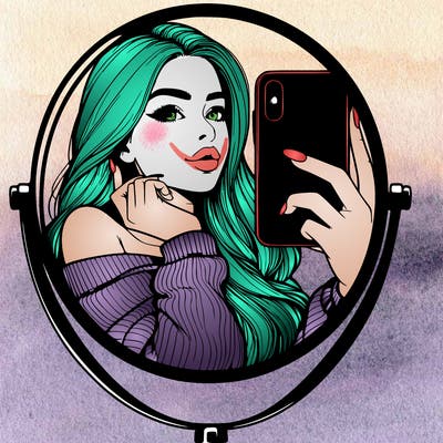 realistic girl taking mirror selfie beautiful