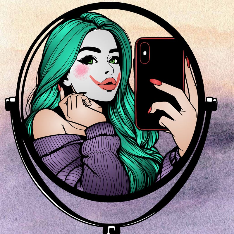 realistic girl taking mirror selfie beautiful