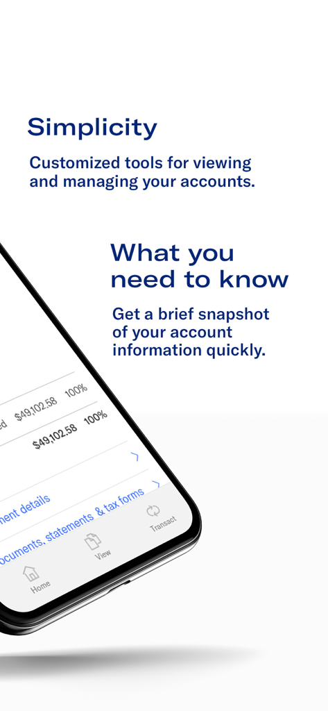 Equitable Mobile App interface showing an account balance snapshot and financial management tools