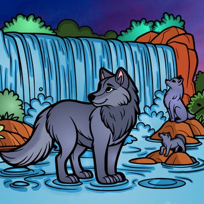 waterfall wolf