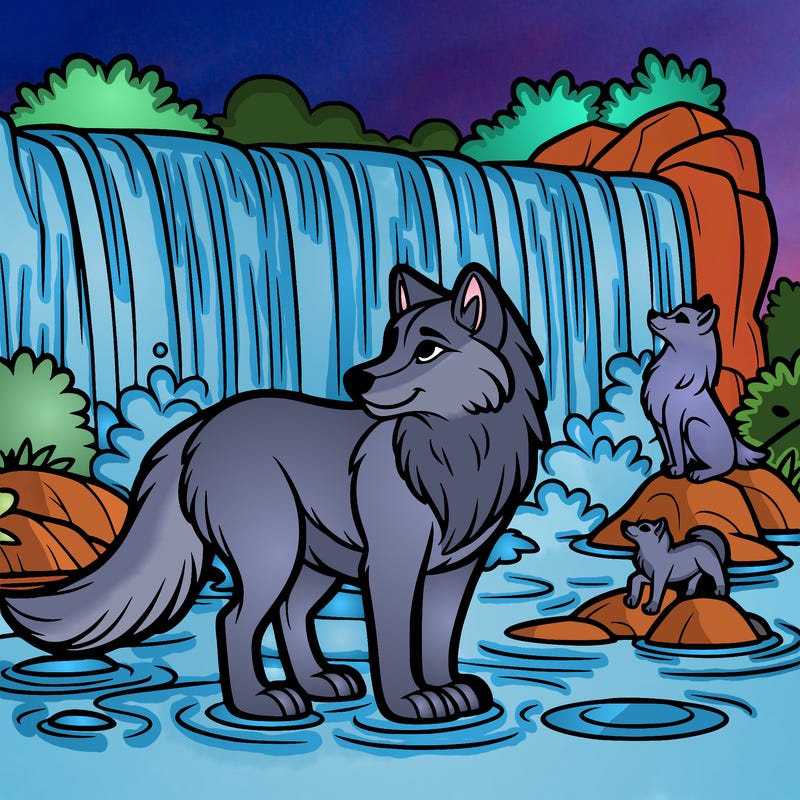 waterfall wolf