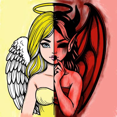 realistic angel half demon