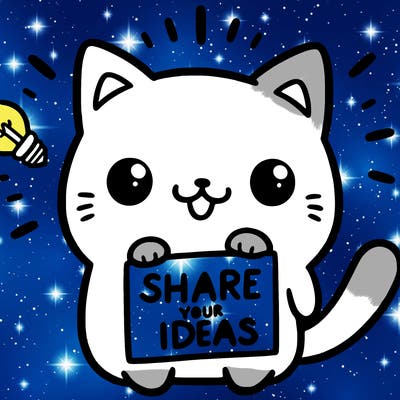 a cute cat saying share your ideas