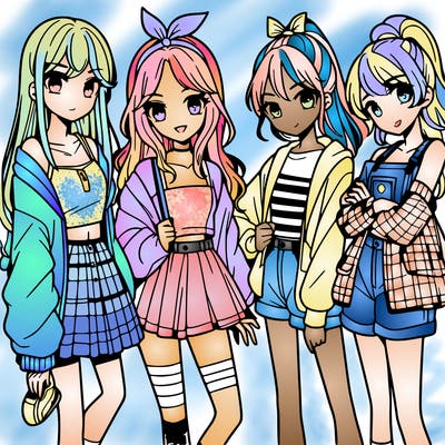 teen manga girls group of 4