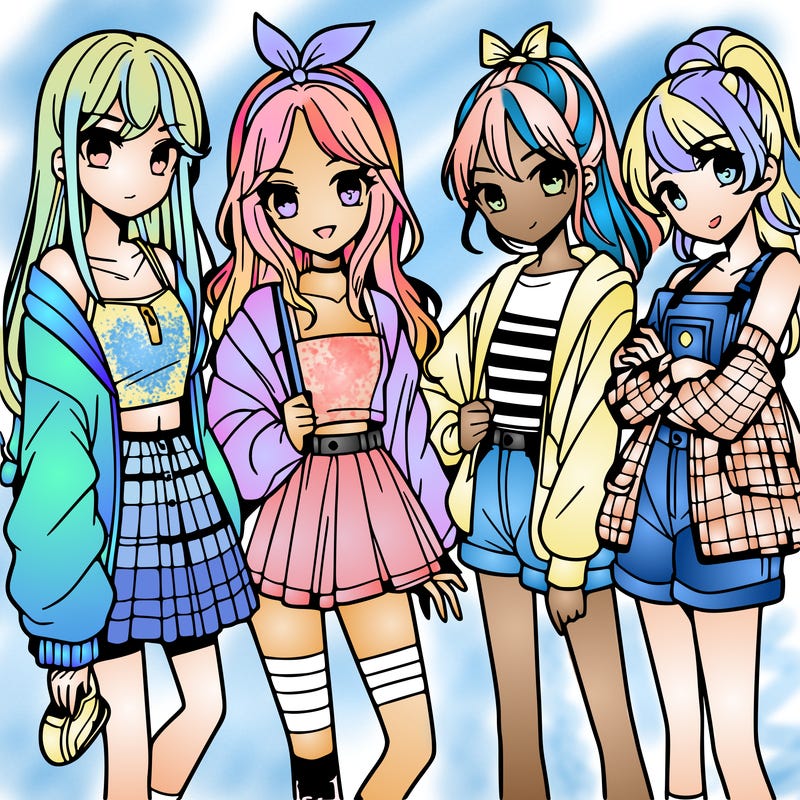 teen manga girls group of 4