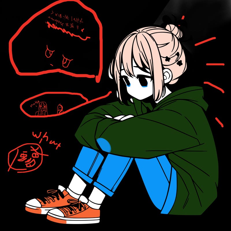 sad anime girl sitting alone