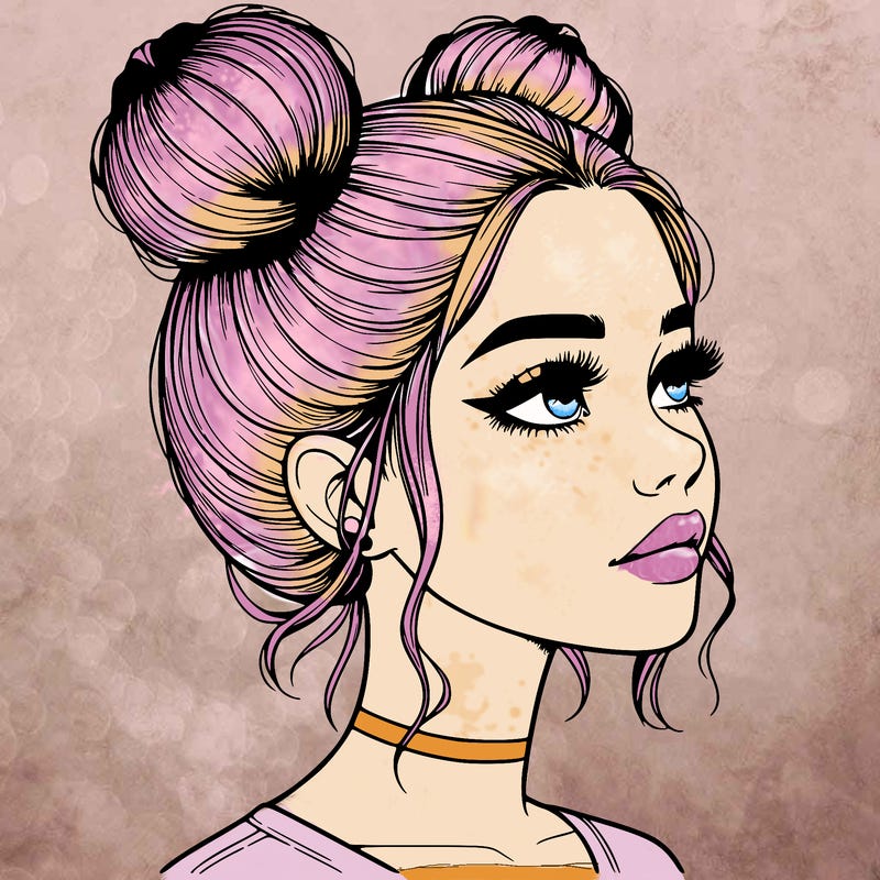 realistic girl with buns on the top of her head