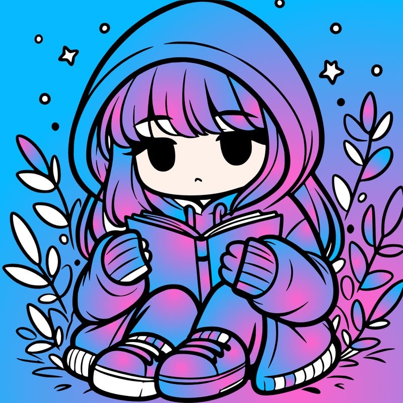 girl in oversized hoodie reading a book