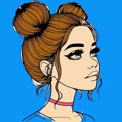 realistic girl with buns on the top of her head