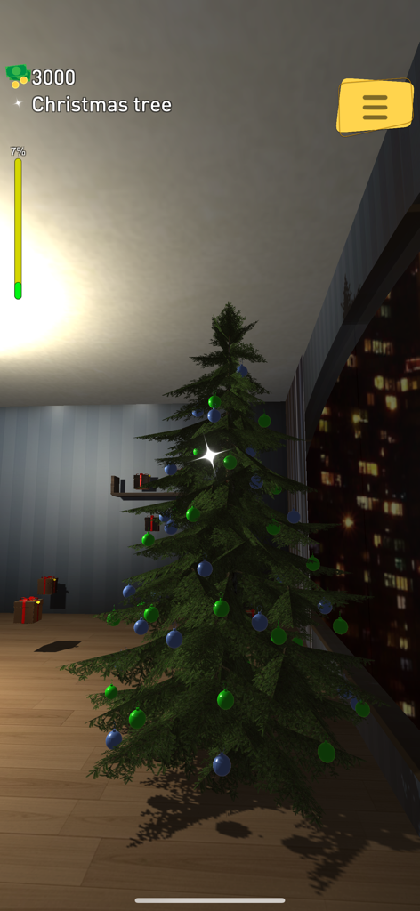 Decorazione dell'albero di Natale nella casa virtuale del gioco Lucky wheel fortune