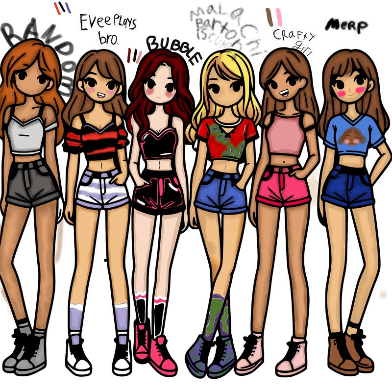 a group of girls wearing crop tops and shorts
