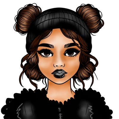 realistic girl with buns in her hair with a beanie on