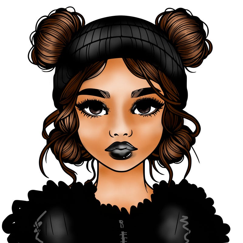 realistic girl with buns in her hair with a beanie on