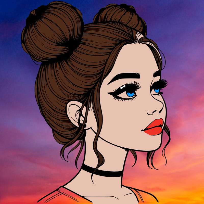 realistic girl with buns on the top of her head