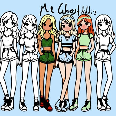 a group of girls wearing crop tops and shorts