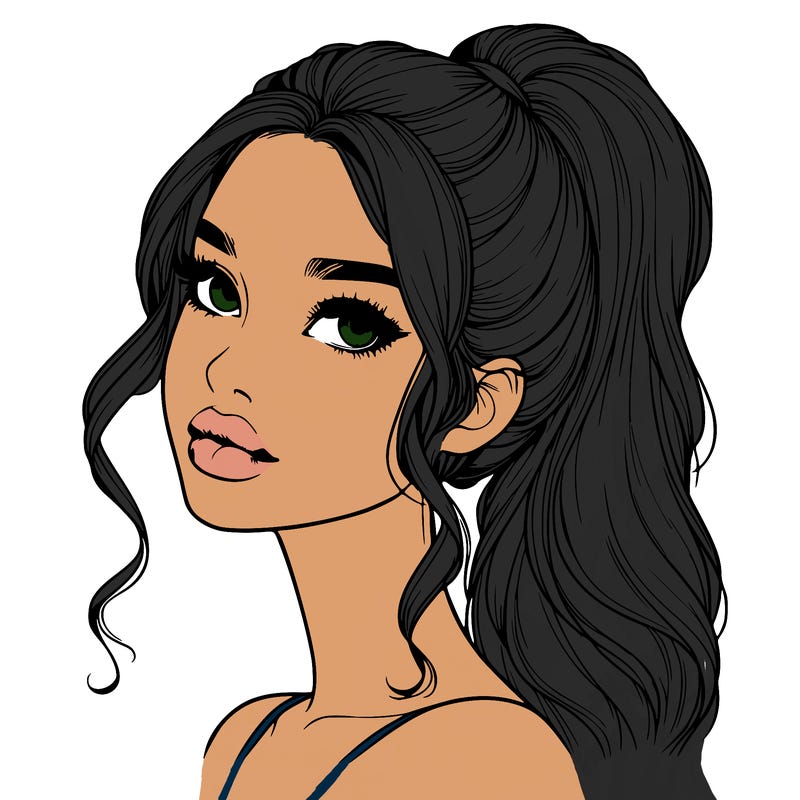 realistic girl with a ponytail on her hair and lips